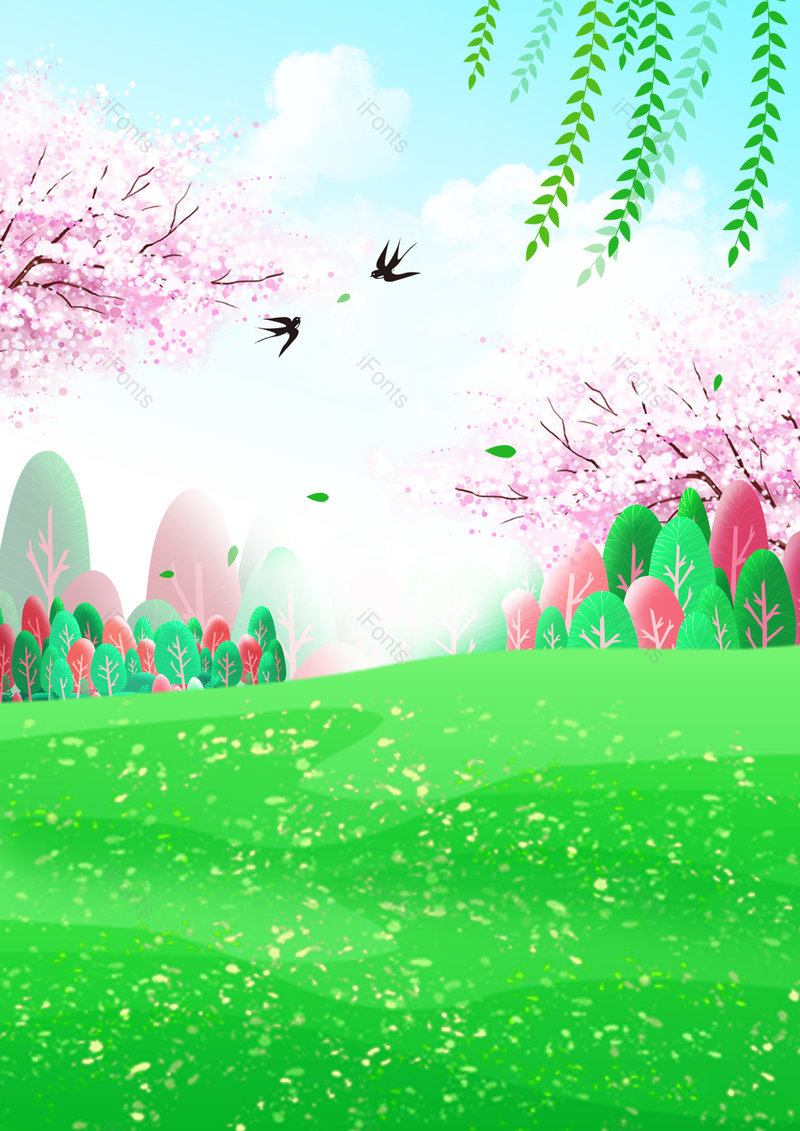 卡通手绘春天在植树的女孩海报背景,插画/手绘图,插画/手绘图库,插画/手绘图下载,插画/手绘